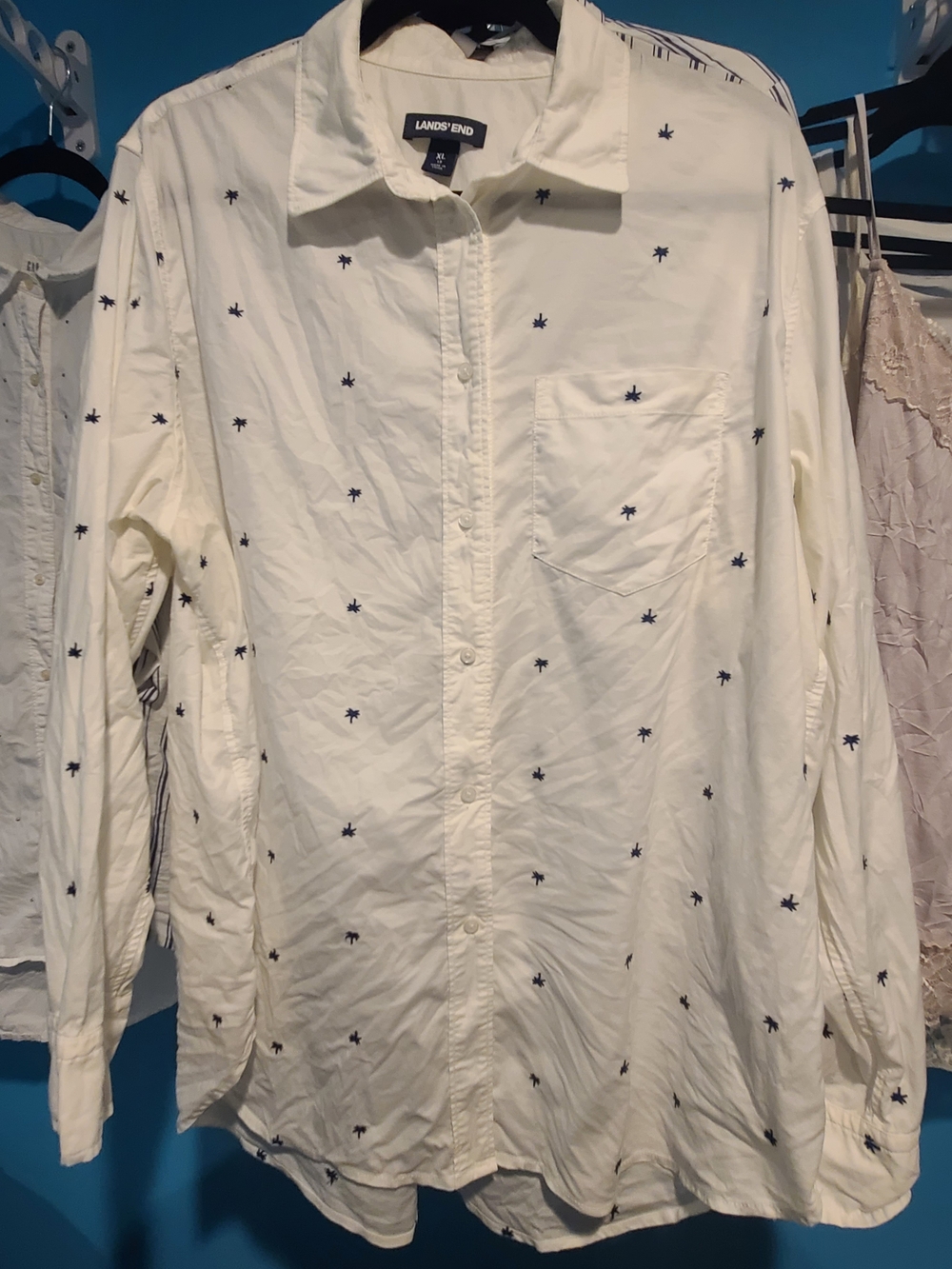 Lands' End Women's Oxfords Shirt with Navy Palm Trees